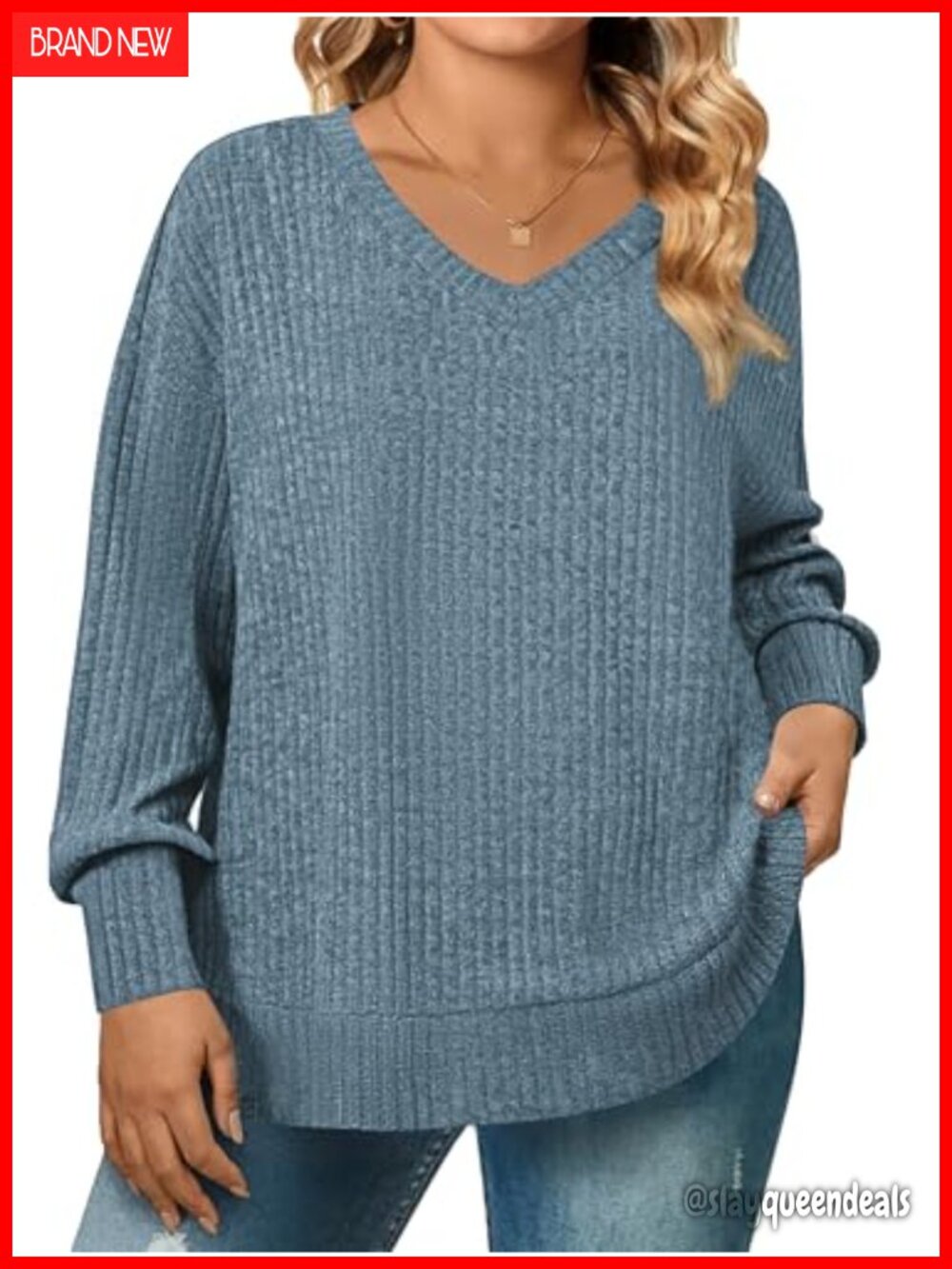 Plus Size Long Sleeve V Neck Tunic Top Loose Fit Lightweight Pullover